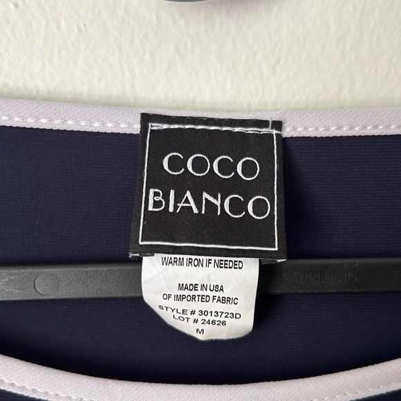 Coco Bianco | Piped Bell Sleeve Top in Navy w/ White Trim - Picture 3 of 10